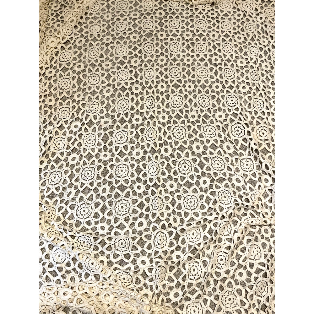 Vintage Handmade Cream Crochet Lace Cotton Floral Throw Blanket 40x96" Boho
